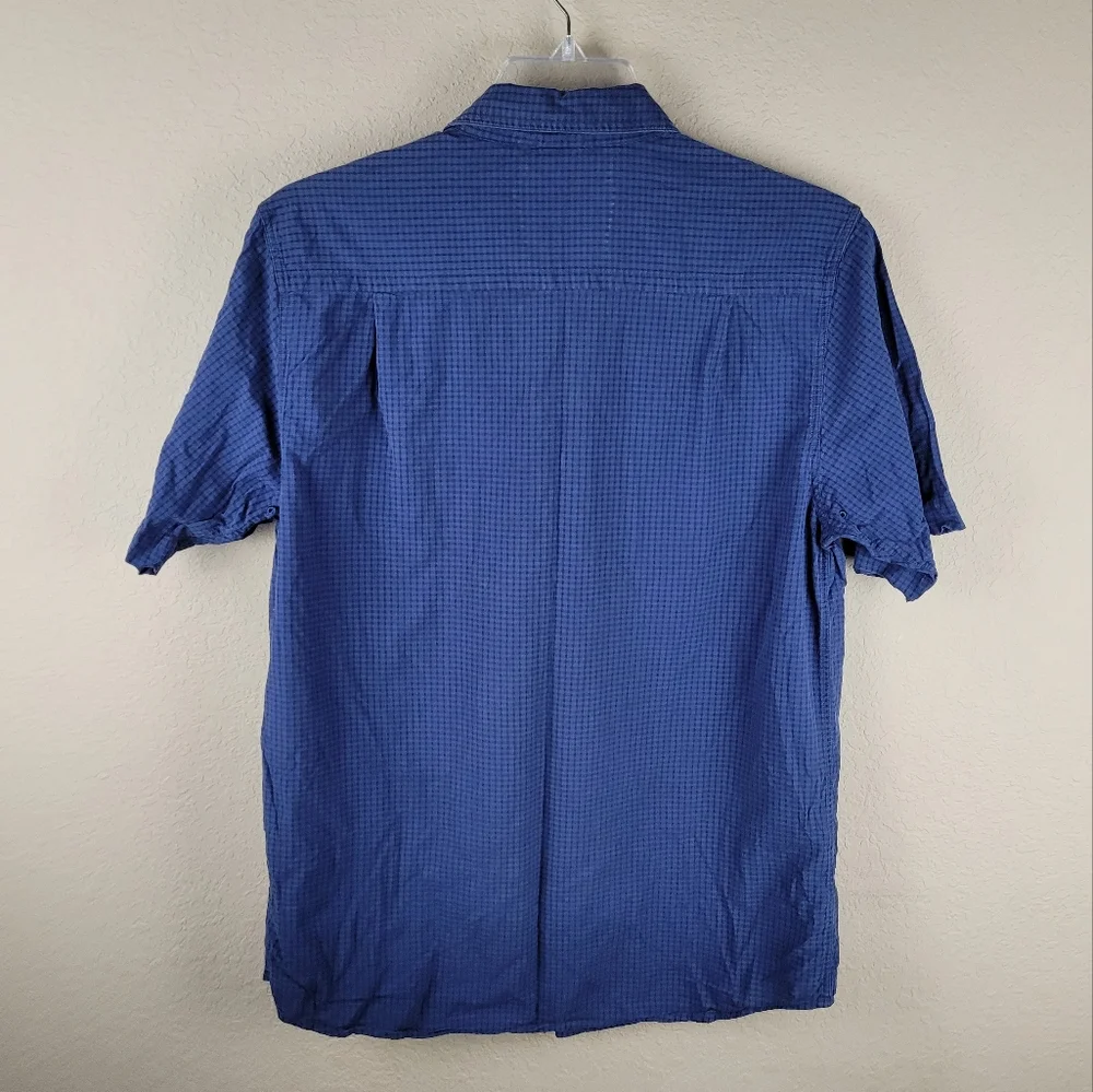 The North Face Shirt Men‎ M Blue/Black Micro-Ginham Short Sleeve Button Up